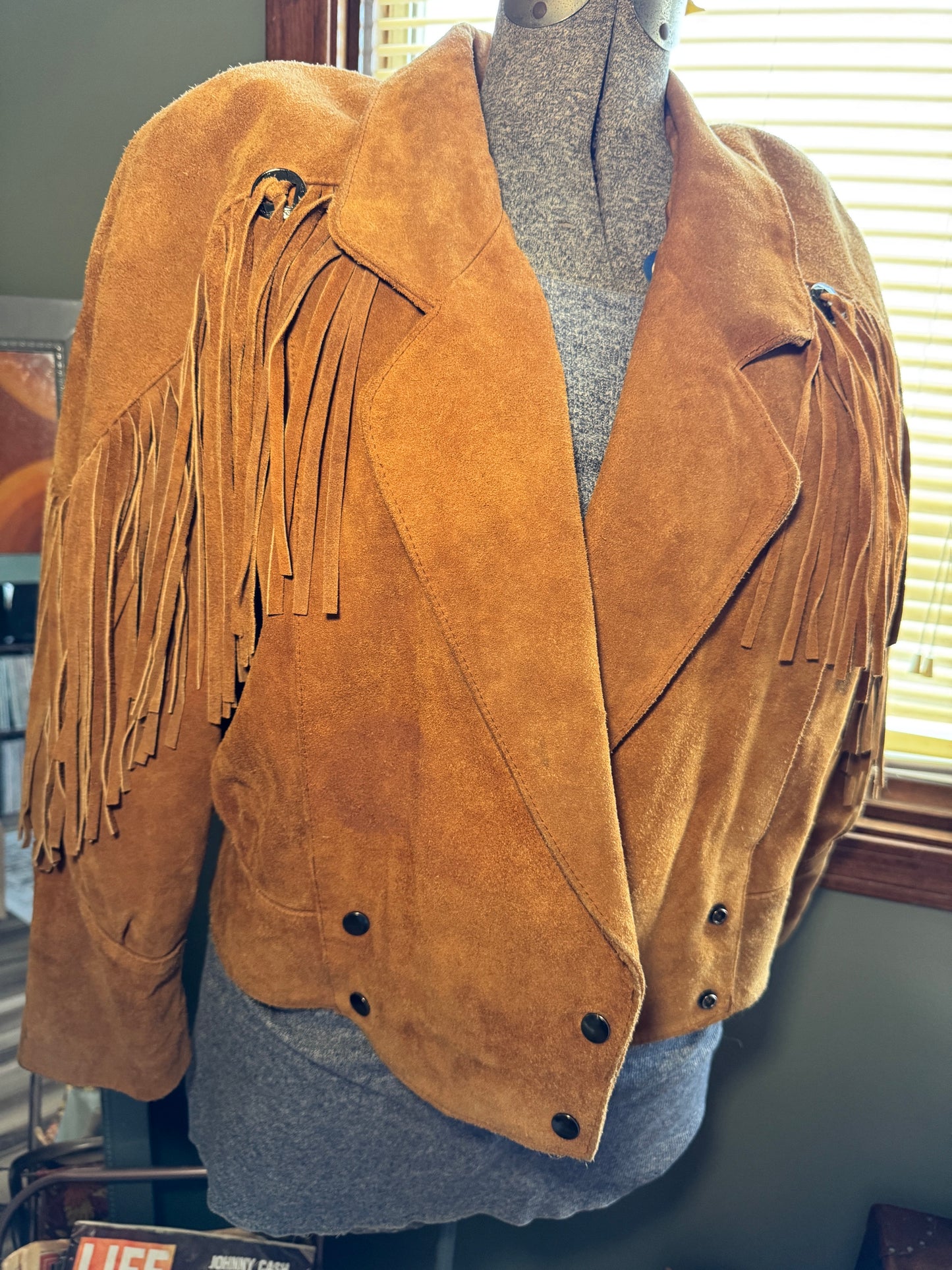 Fringe Leather Jacket Concho Leather 1990's Coat - Classic Western Style