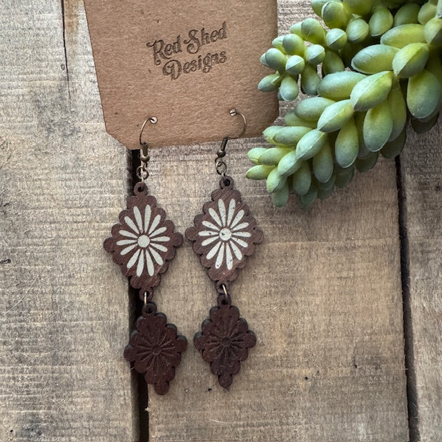 Western Boho Walnut Wood and Concrete Long Dangle Earrings