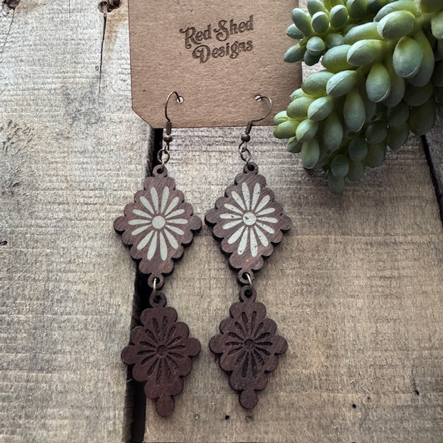 Western Boho Walnut Wood and Concrete Long Dangle Earrings