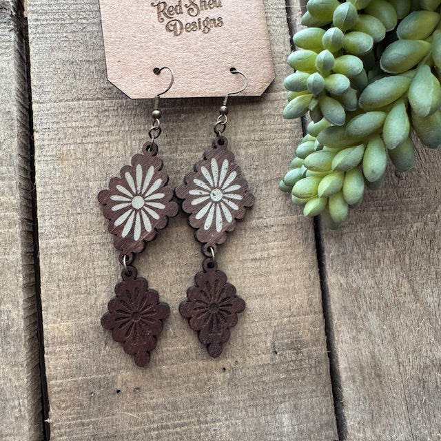 Western Boho Walnut Wood and Concrete Long Dangle Earrings