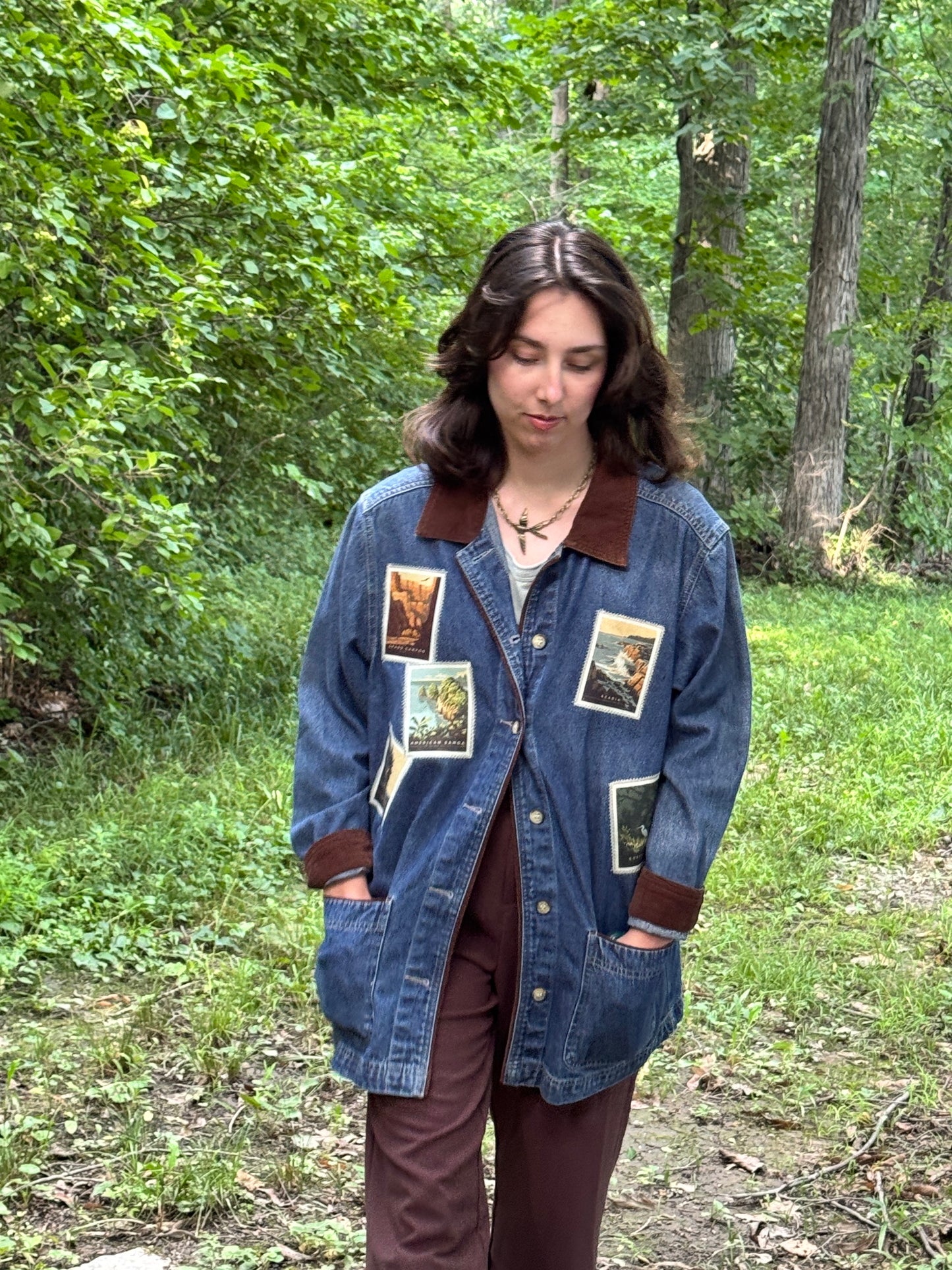 Upcycled National Parks Denim Jacket - Vintage americana Patch Jacket - One-of-a-kind Wearable Art