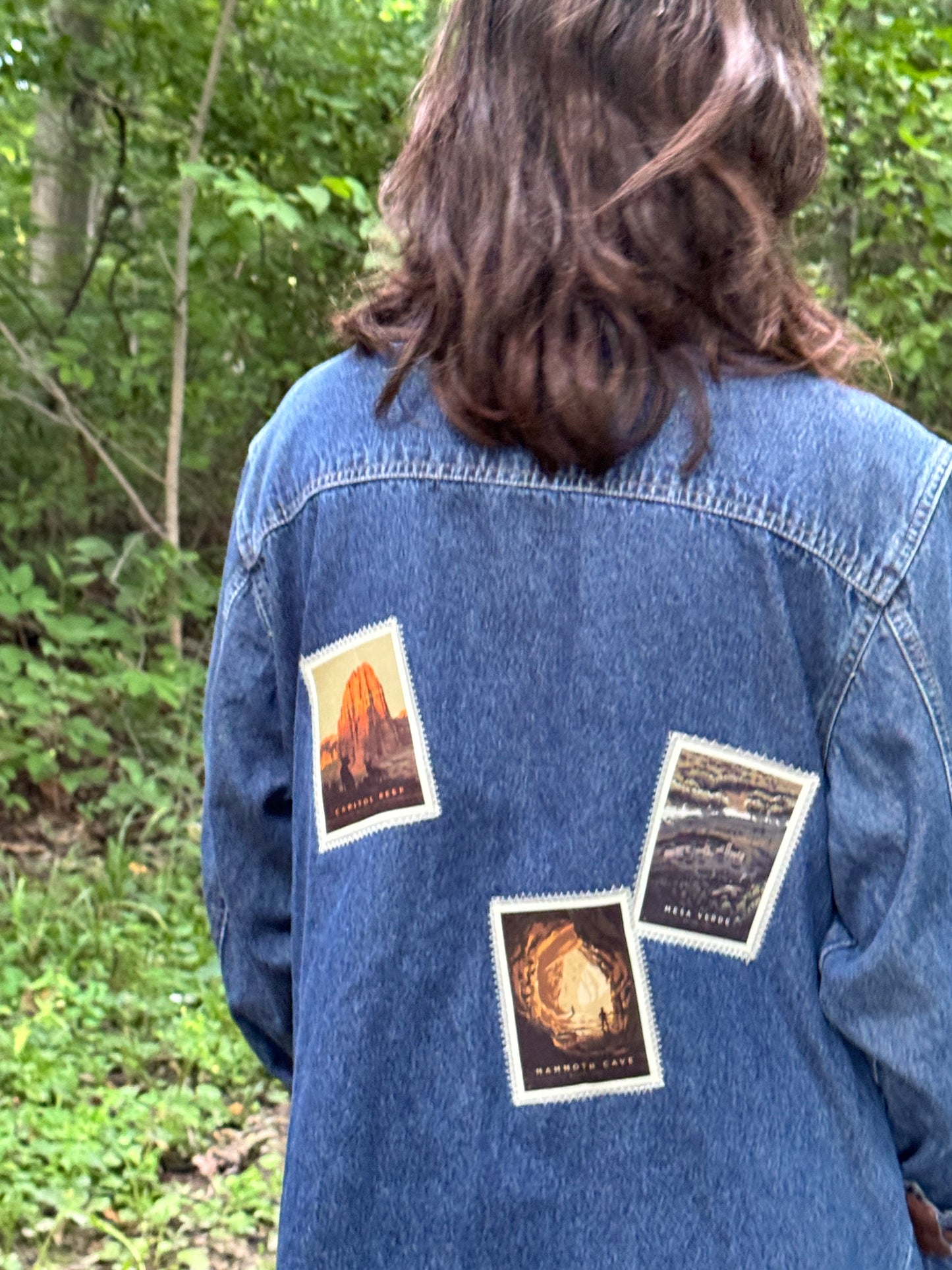 Upcycled National Parks Denim Jacket - Vintage americana Patch Jacket - One-of-a-kind Wearable Art