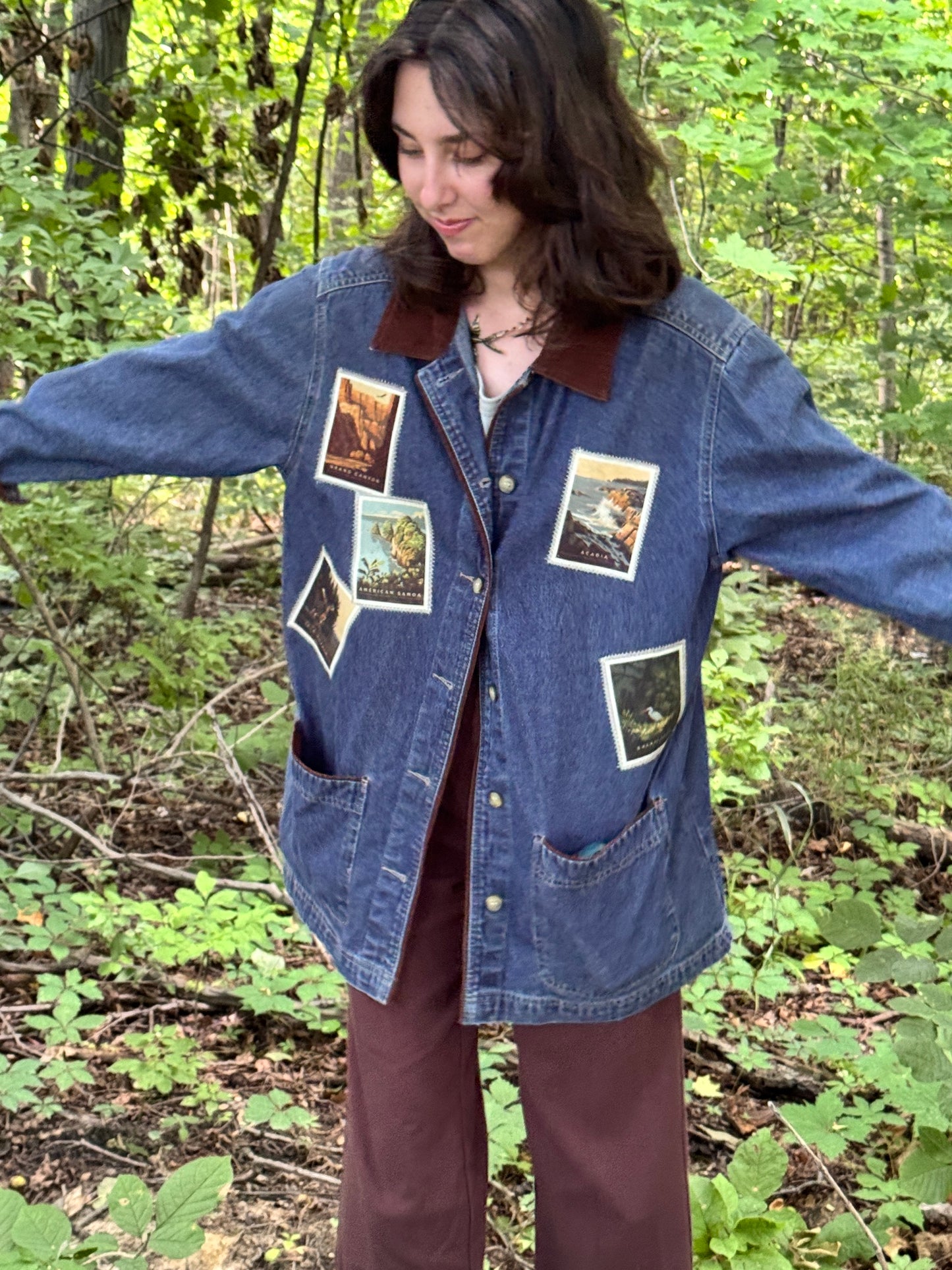 Upcycled National Parks Denim Jacket - Vintage americana Patch Jacket - One-of-a-kind Wearable Art