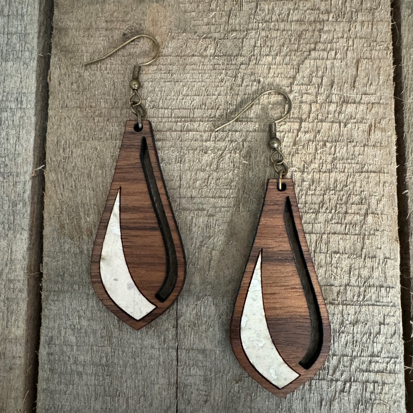 Pearl Cork and Walnut Petal Earrings