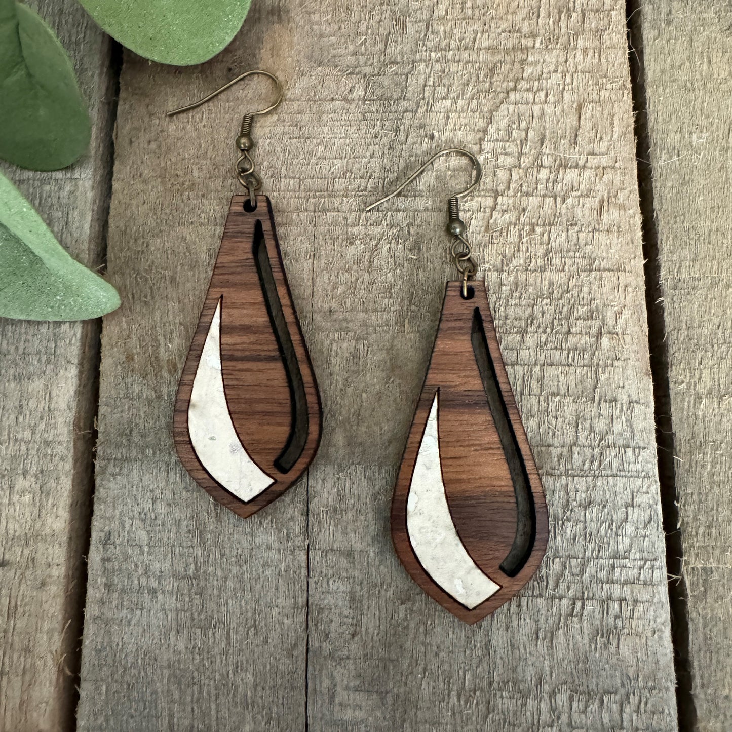 Pearl Cork and Walnut Petal Earrings