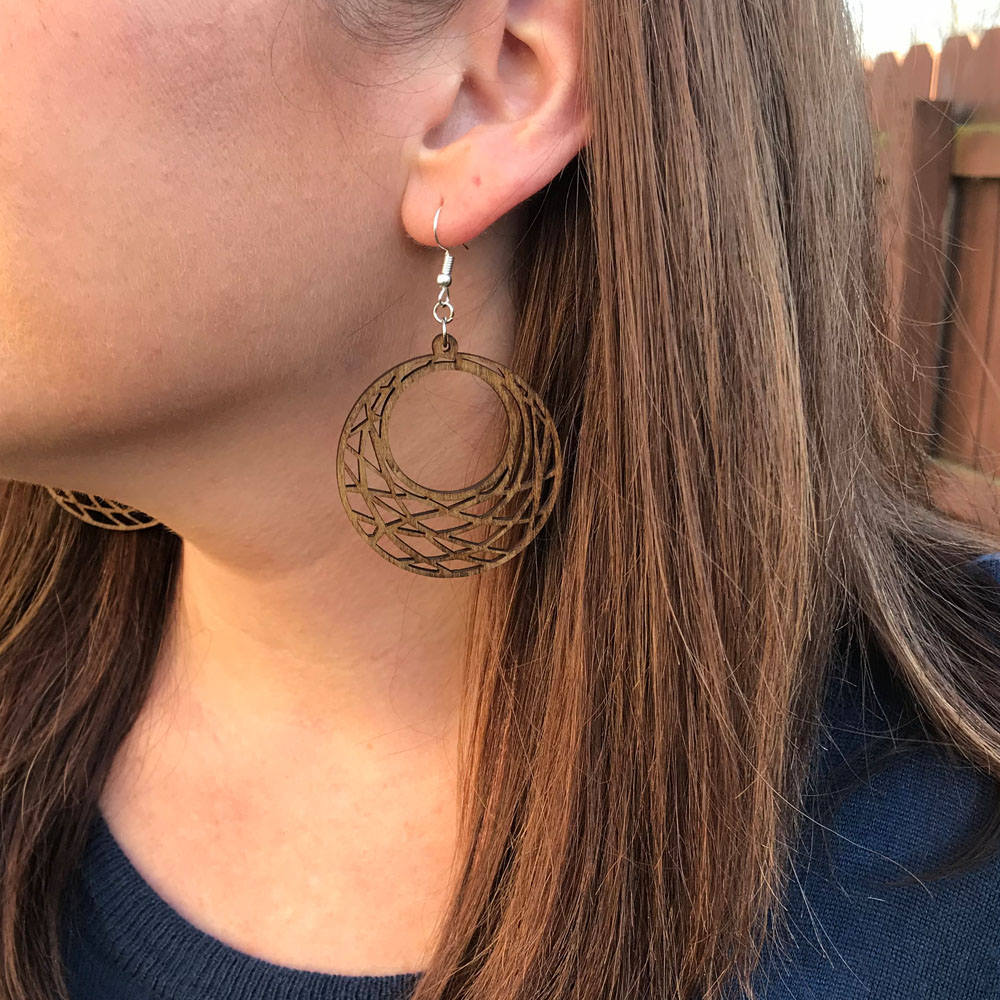 Laser Cut Geometric Earrings Lightweight Wood Boho Hoop Circle Earrings