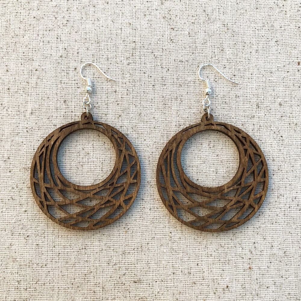 Laser Cut Geometric Earrings Lightweight Wood Boho Hoop Circle Earrings