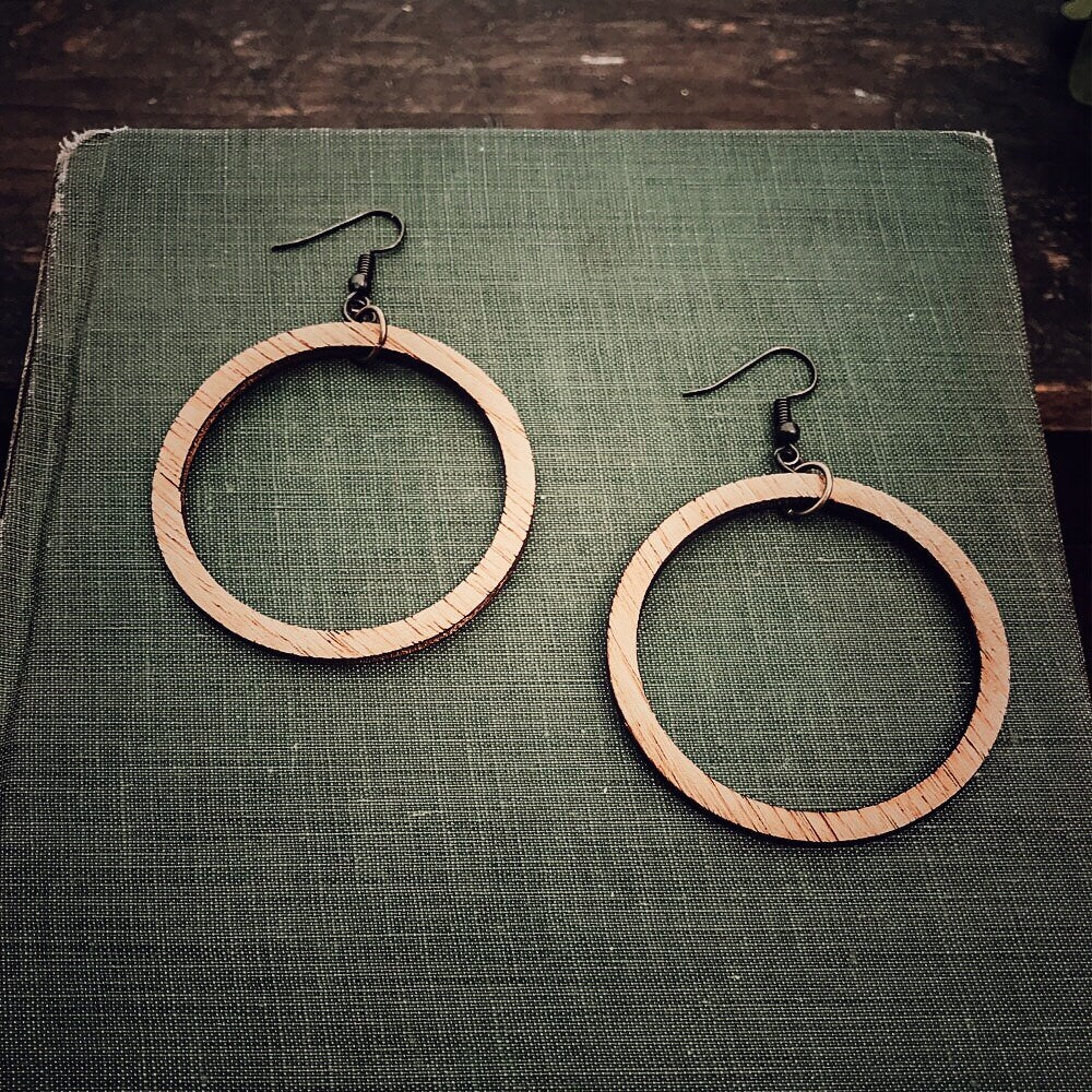 Wood Hoop Earrings, Natural, Boho, Minimalist Wood Circle Earrings