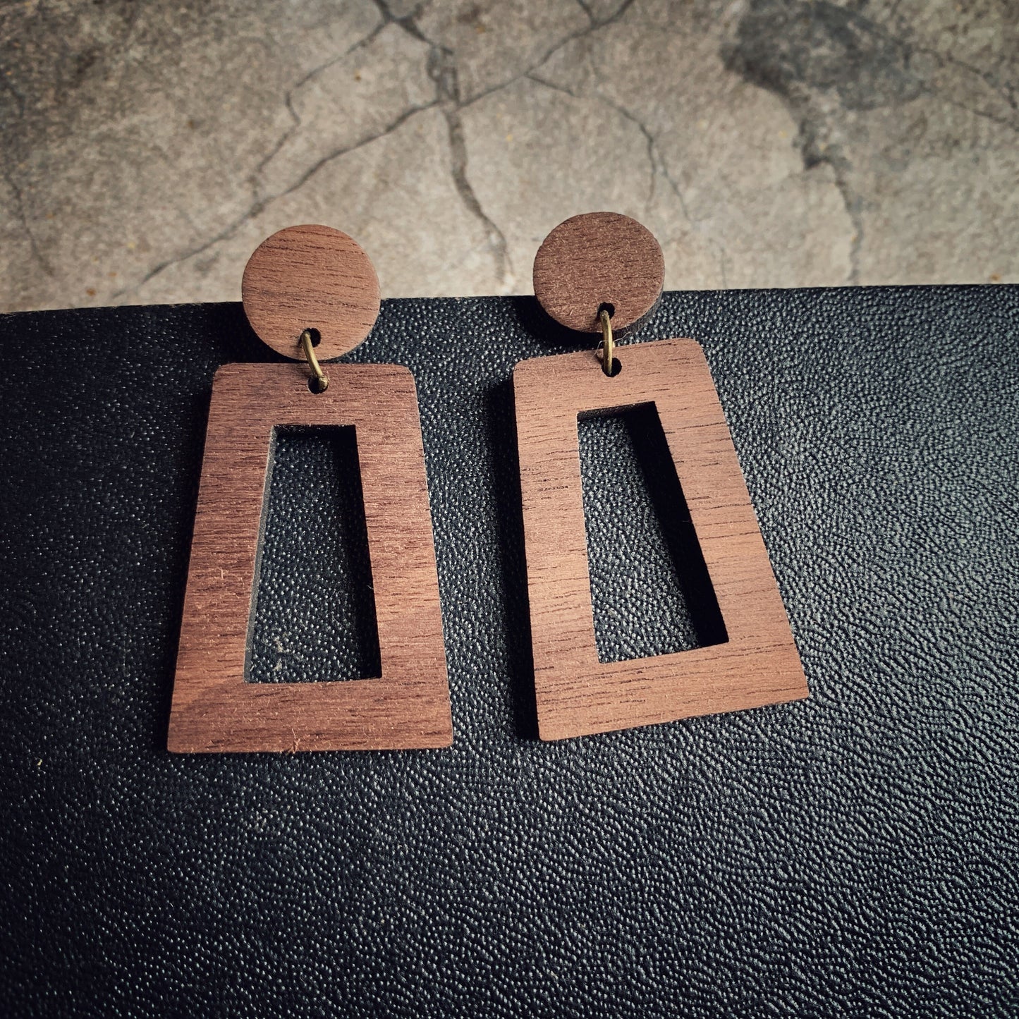 Walnut Wood Dangle Stud Earrings - Lightweight Boho Style