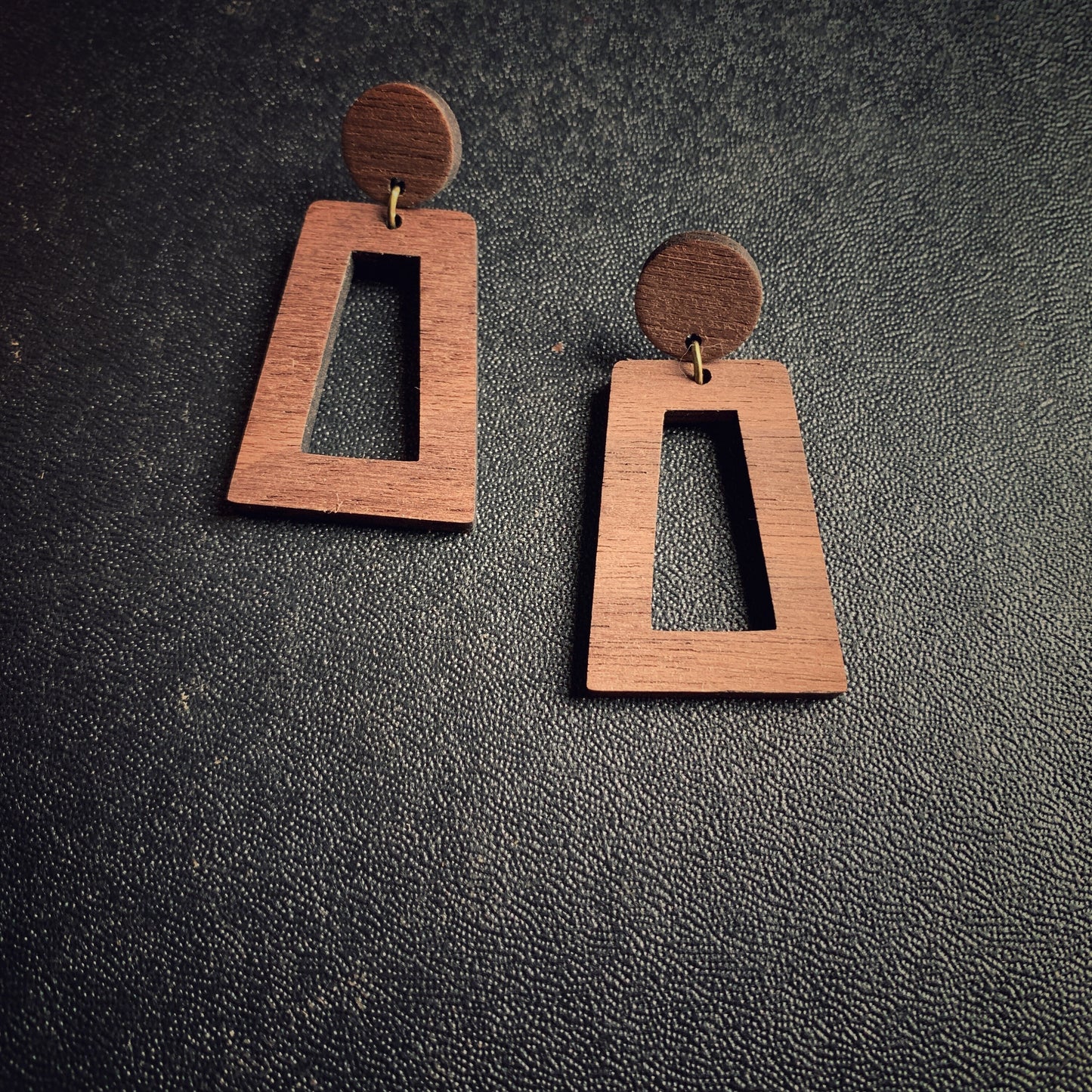 Walnut Wood Dangle Stud Earrings - Lightweight Boho Style