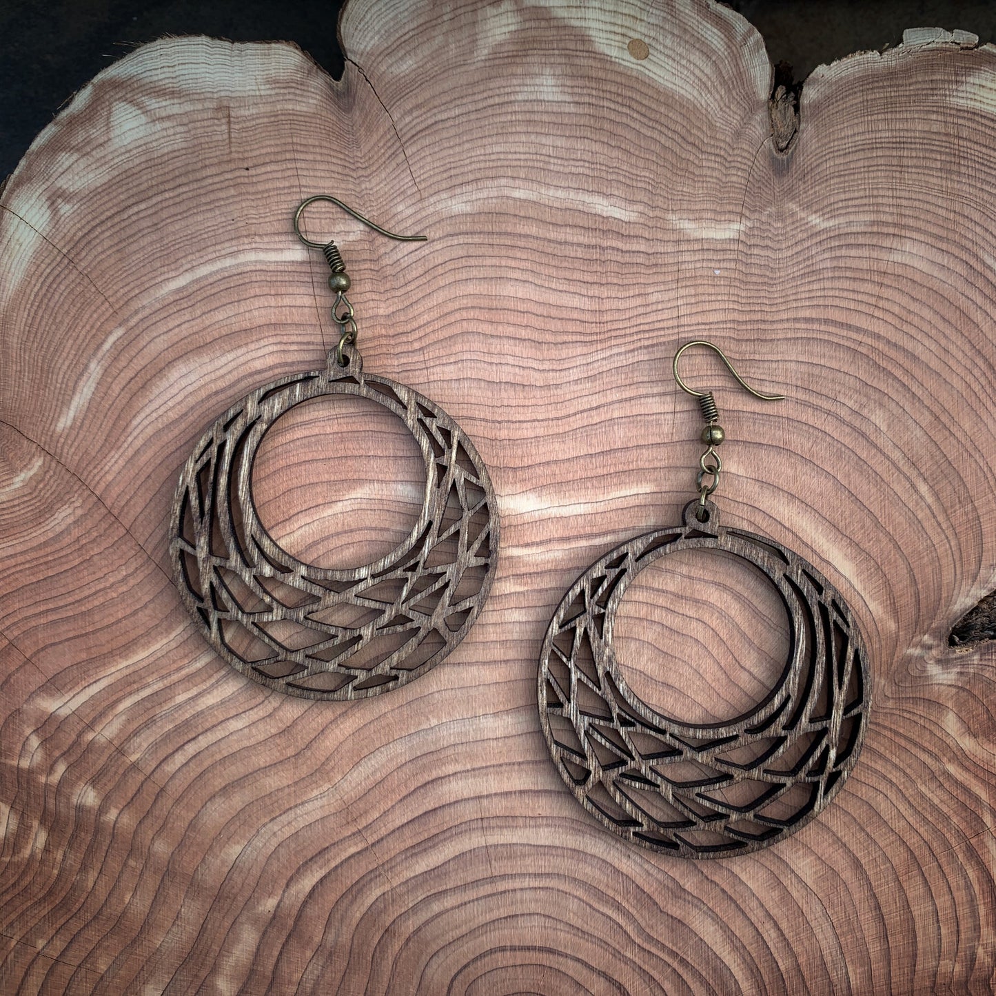 Laser Cut Geometric Earrings Lightweight Wood Boho Hoop Circle Earrings