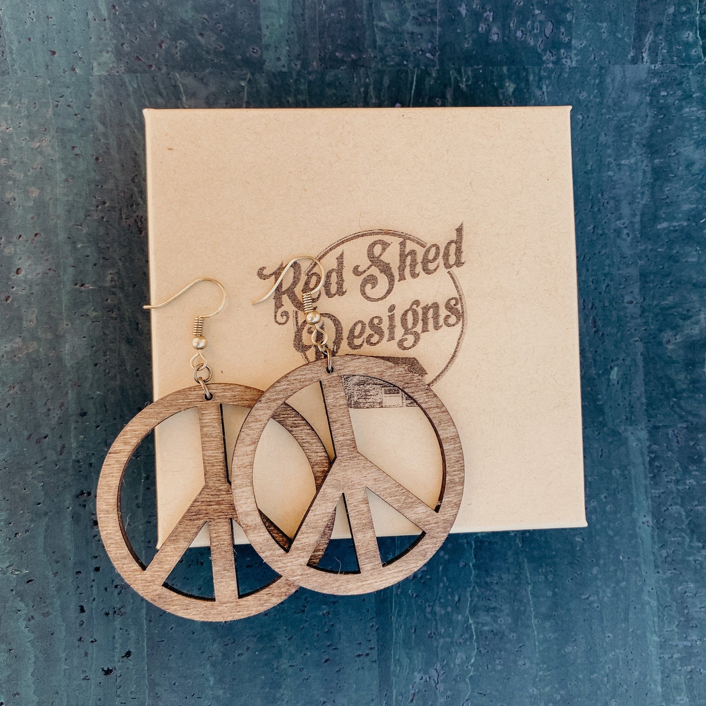 Wood Peace Sign Hoop Earrings, Natural Bohemian Jewelry