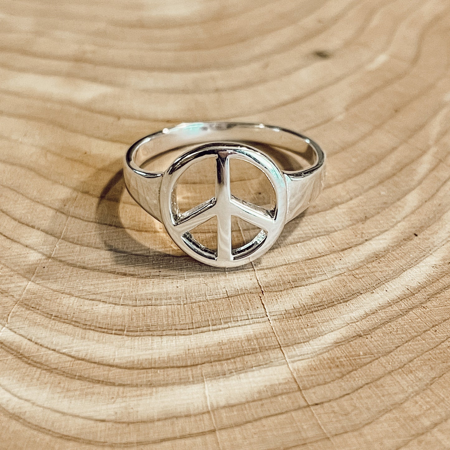 Bohemian Hippie Peace Sign Sterling Silver Ring