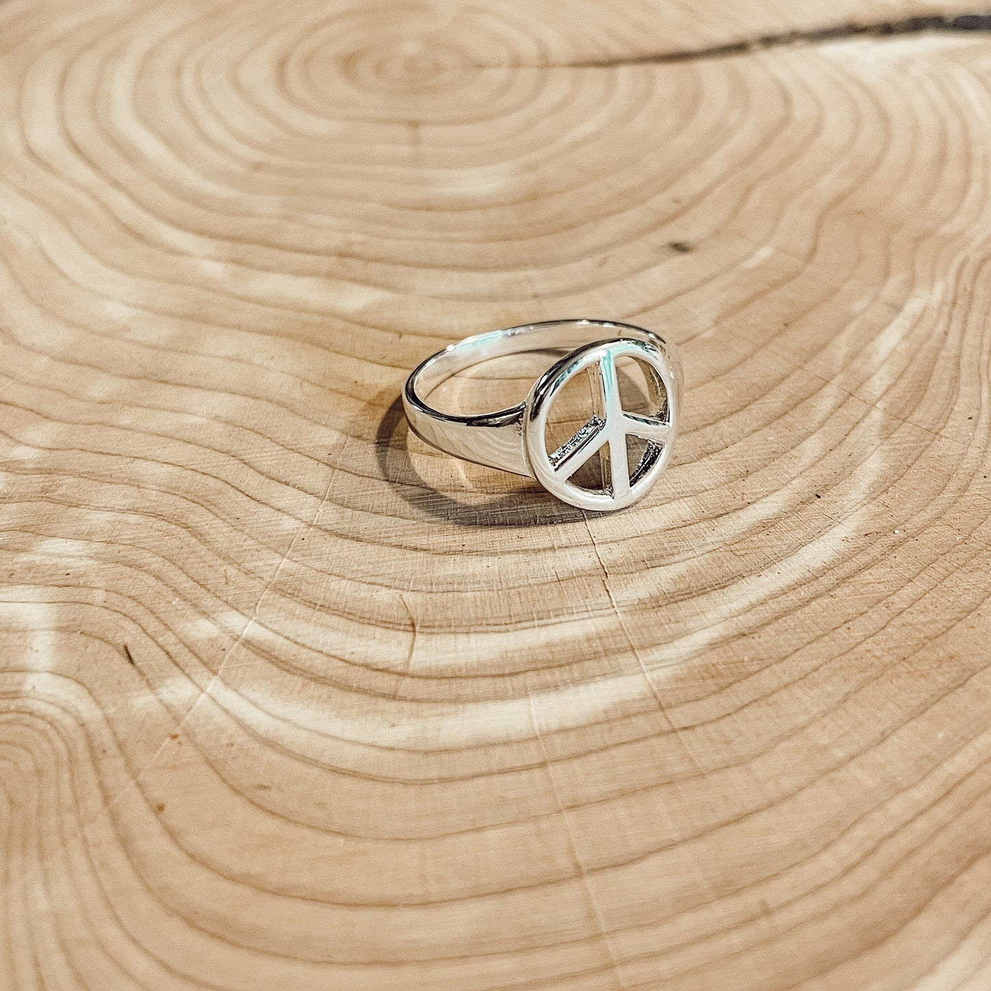 Bohemian Hippie Peace Sign Sterling Silver Ring