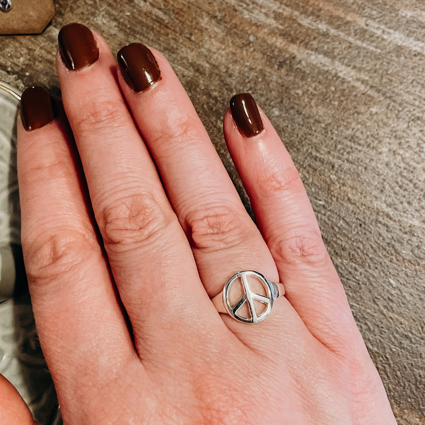 Bohemian Hippie Peace Sign Sterling Silver Ring